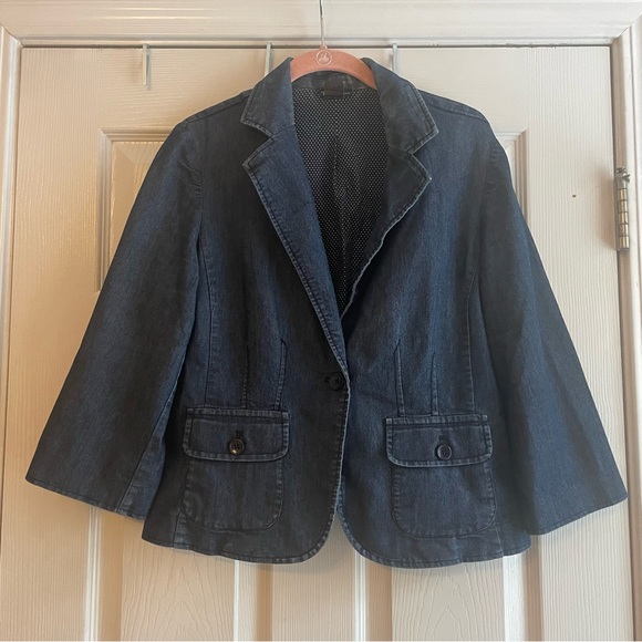 new directions Jackets & Blazers - New Directions Medium Light Denim Dressy Jacket Buttons Front Pockets